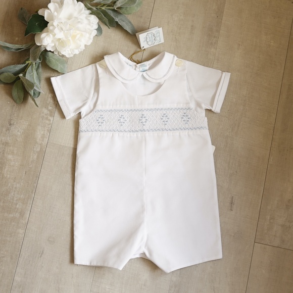 White Smocked Diamond Jon Jon Shortall Feltman Brothers 6/9 Months NWT